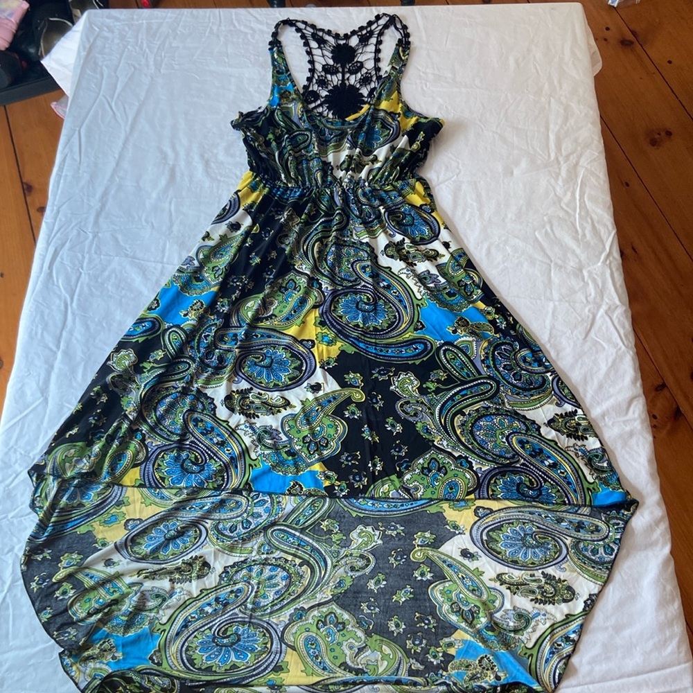 Ace fashion high low paisley design sun dress with lace design